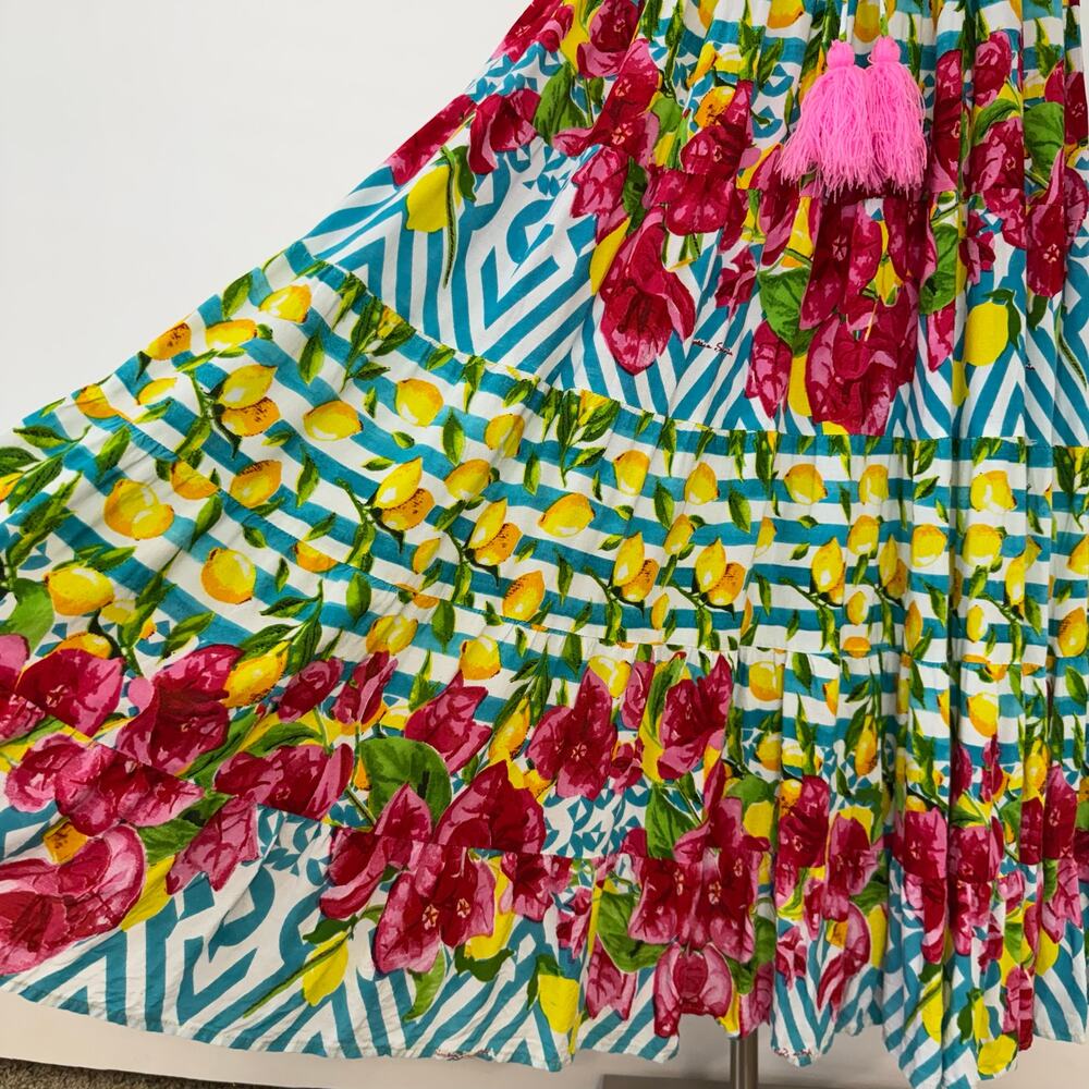 Antica Sartoria Lemon Floral Print Maxi Dress Sleeveless Tiered OS - Picture 10 of 12